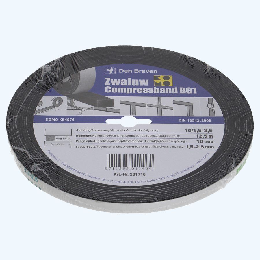Compressband Zwaluw 10 mm / voeg 1,5-2,5 mm x 12,5 meter