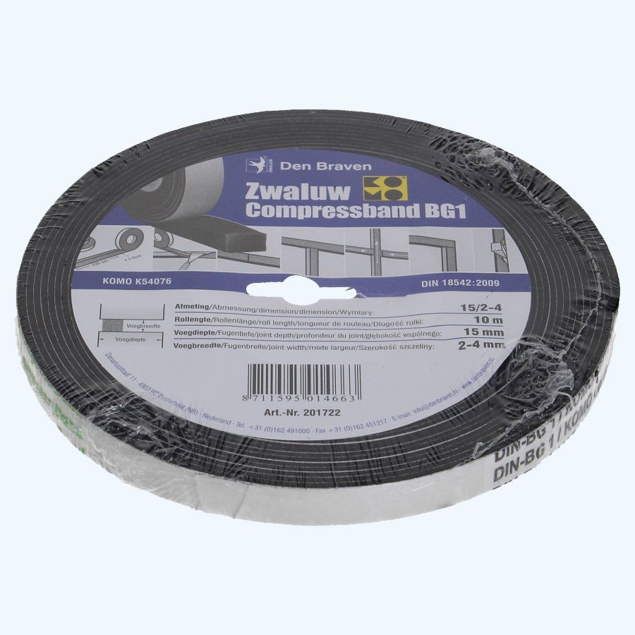 Compressband Zwaluw 15 mm / voeg 2-4 mm x 10 meter