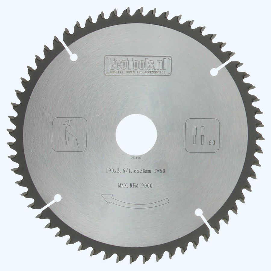 HM-zaagblad 190 x 30 mm T=60 (vlak-daktand) HM-zaagblad 190 x 30 mm T=60 (vlak-daktand)