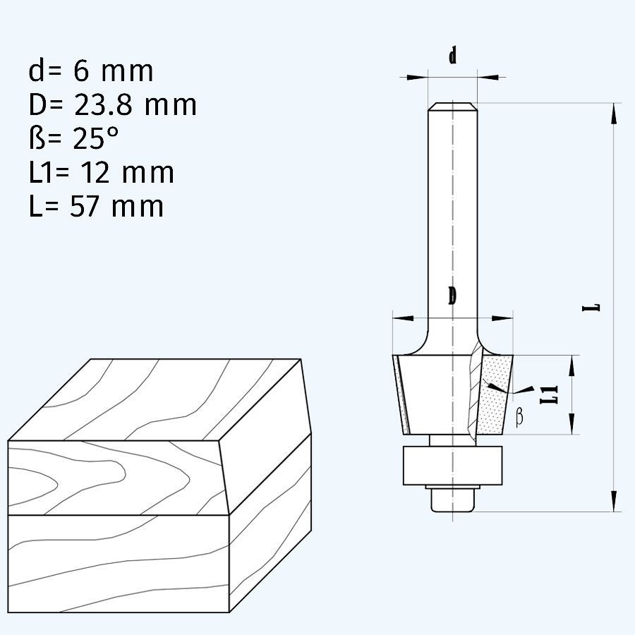 HM fasefrees 23,8 mm 25° / 6 mm schacht