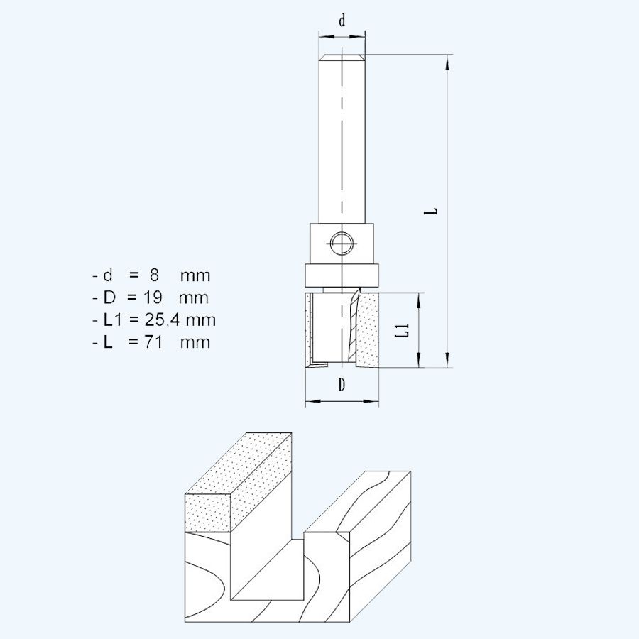 HM kantenfrees 19 x 25,4 mm met bovenlager