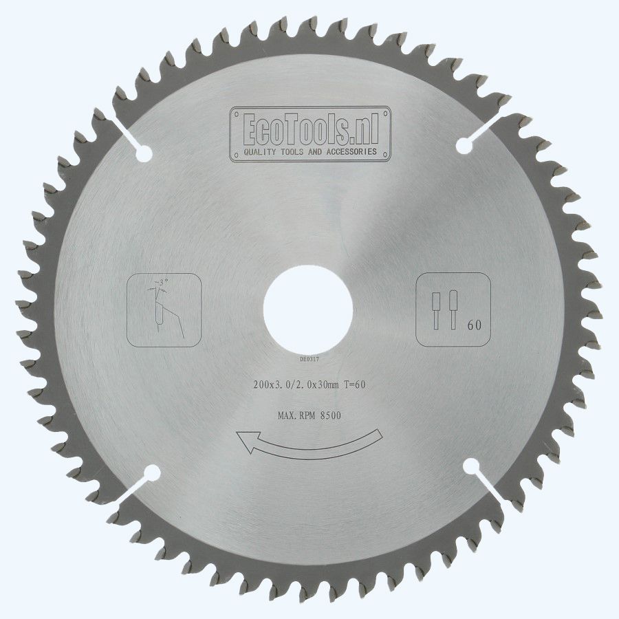 HM-zaagblad 200 x 30 mm T=60 (vlak-daktand) HM-zaagblad 200 x 30 mm T=60 (vlak-daktand)