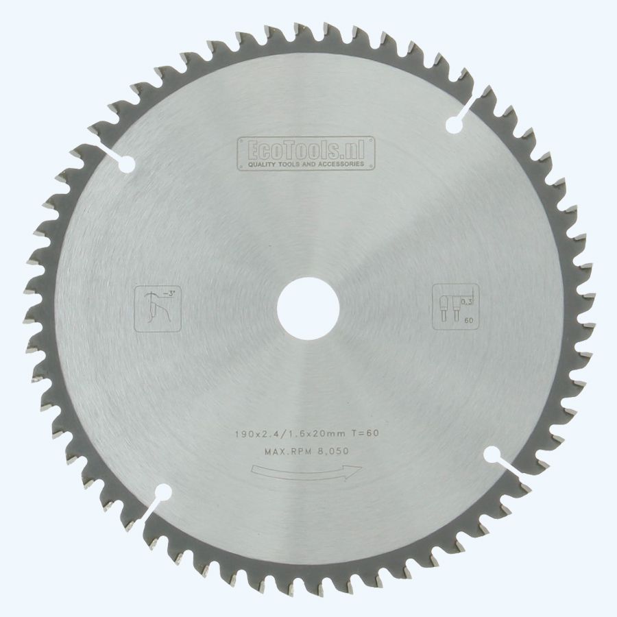HM-zaagblad 190 x 20 mm T=60 (vlak-daktand) HM-zaagblad 190 x 20 mm T=60 (vlak-daktand)