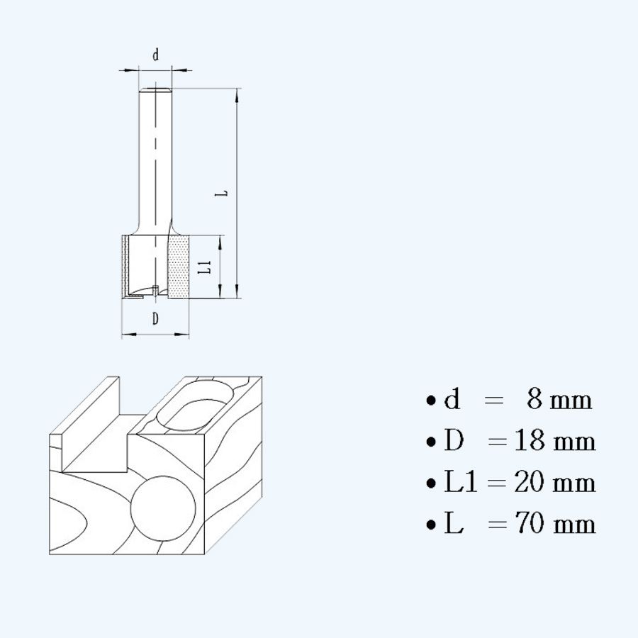 HM groeffrees 18 mm met ondersnijder HM groeffrees 18 mm met ondersnijder