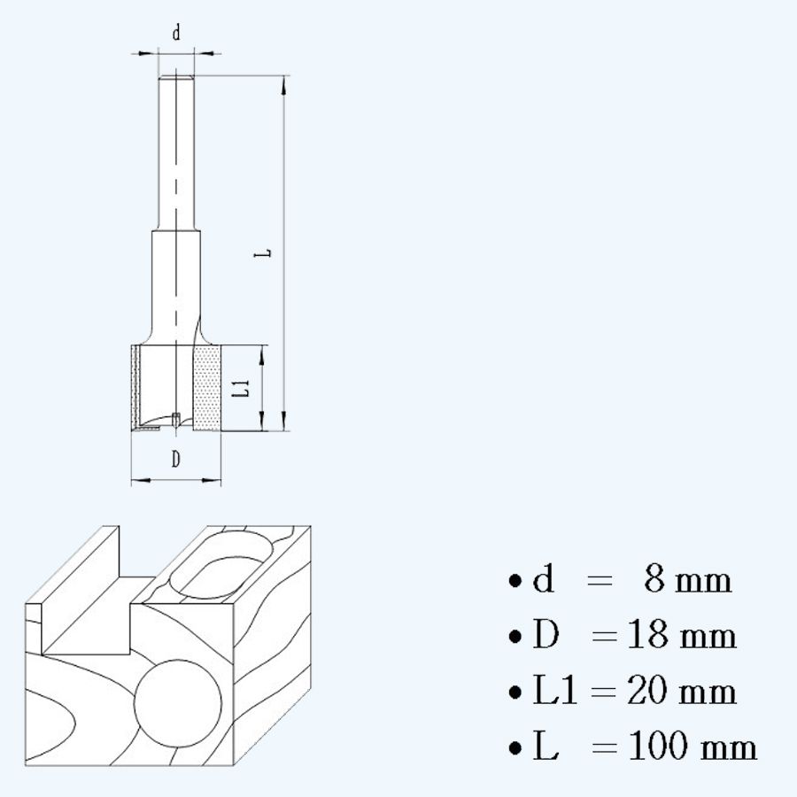 HM verlengde groeffrees 18 mm met ondersnijder HM verlengde groeffrees 18 mm met ondersnijder