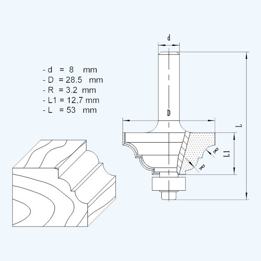 HM klassieke profielfrees 28,5 mm met groot lager HM klassieke profielfrees 28,5 mm met groot lager