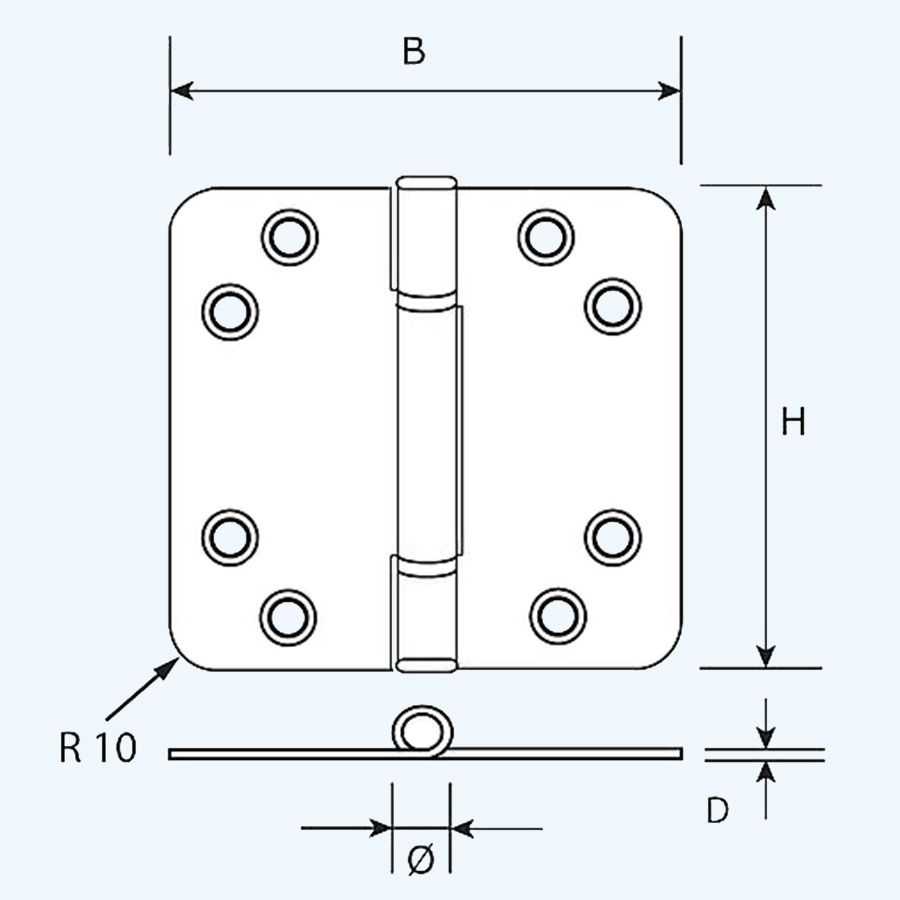 Nylon glijlagerscharnier ronde hoeken, staal, 89 x 89 mm Nylon glijlagerscharnier ronde hoeken, staal, 89 x 89 mm