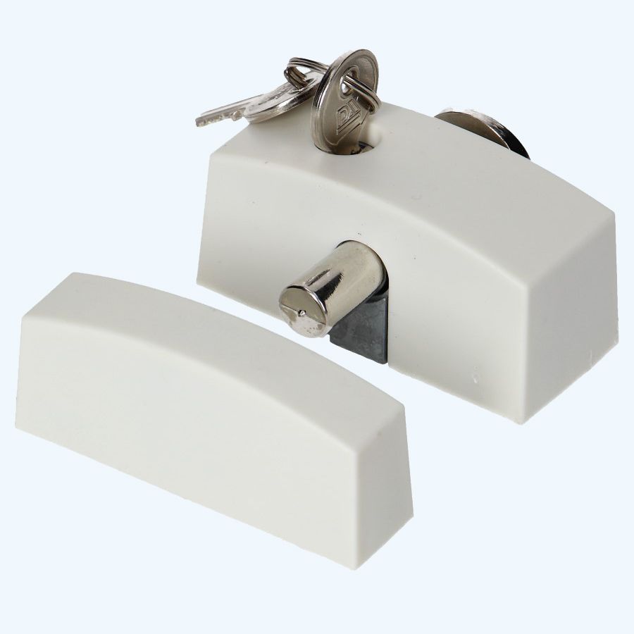Oplegslot smal met cilinderslot binnendraaiend (wit) Oplegslot smal met cilinderslot binnendraaiend (wit)